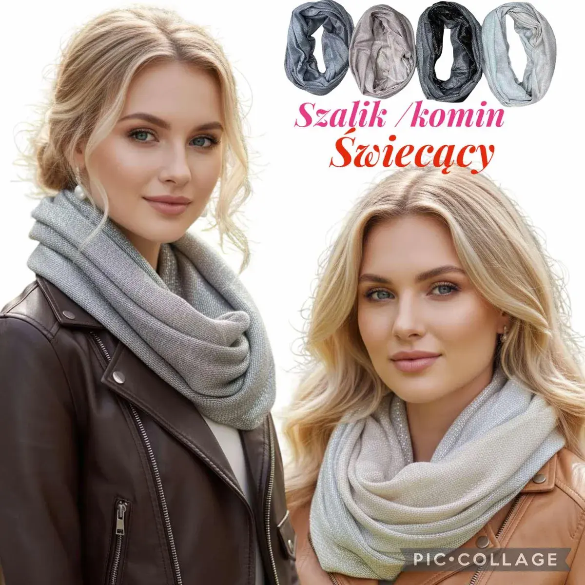 Świecący szalik komin damski mix kolorów miękki i ciepły