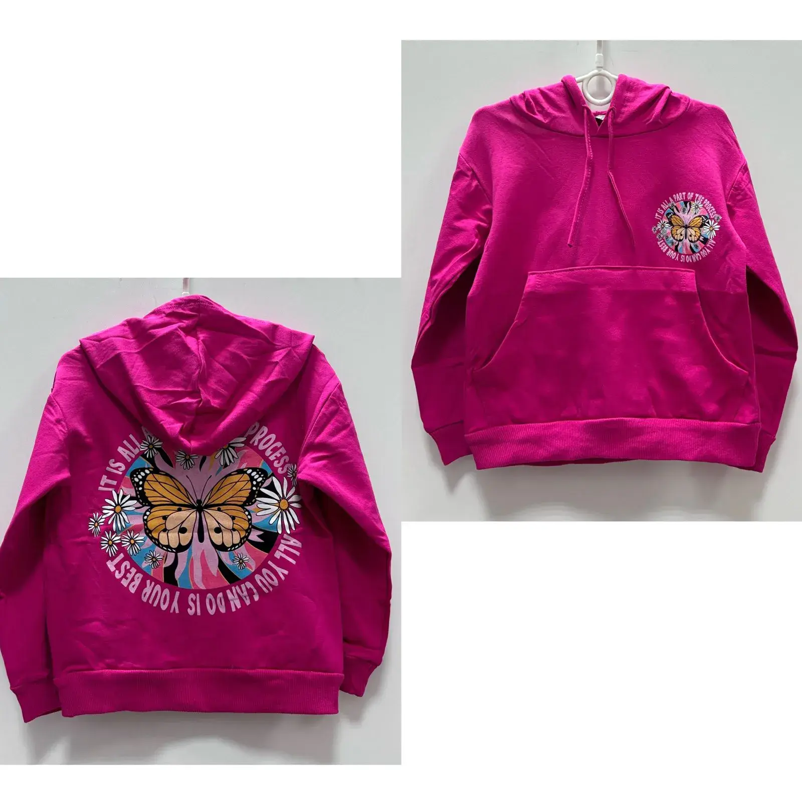 Komplet Dziecięcy Bluza Hoodie z Motylami 5-8L