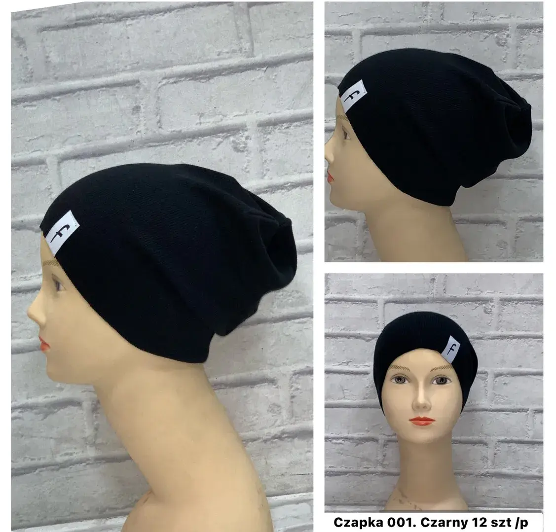 Czapka damska beanie czarna z naszywką F