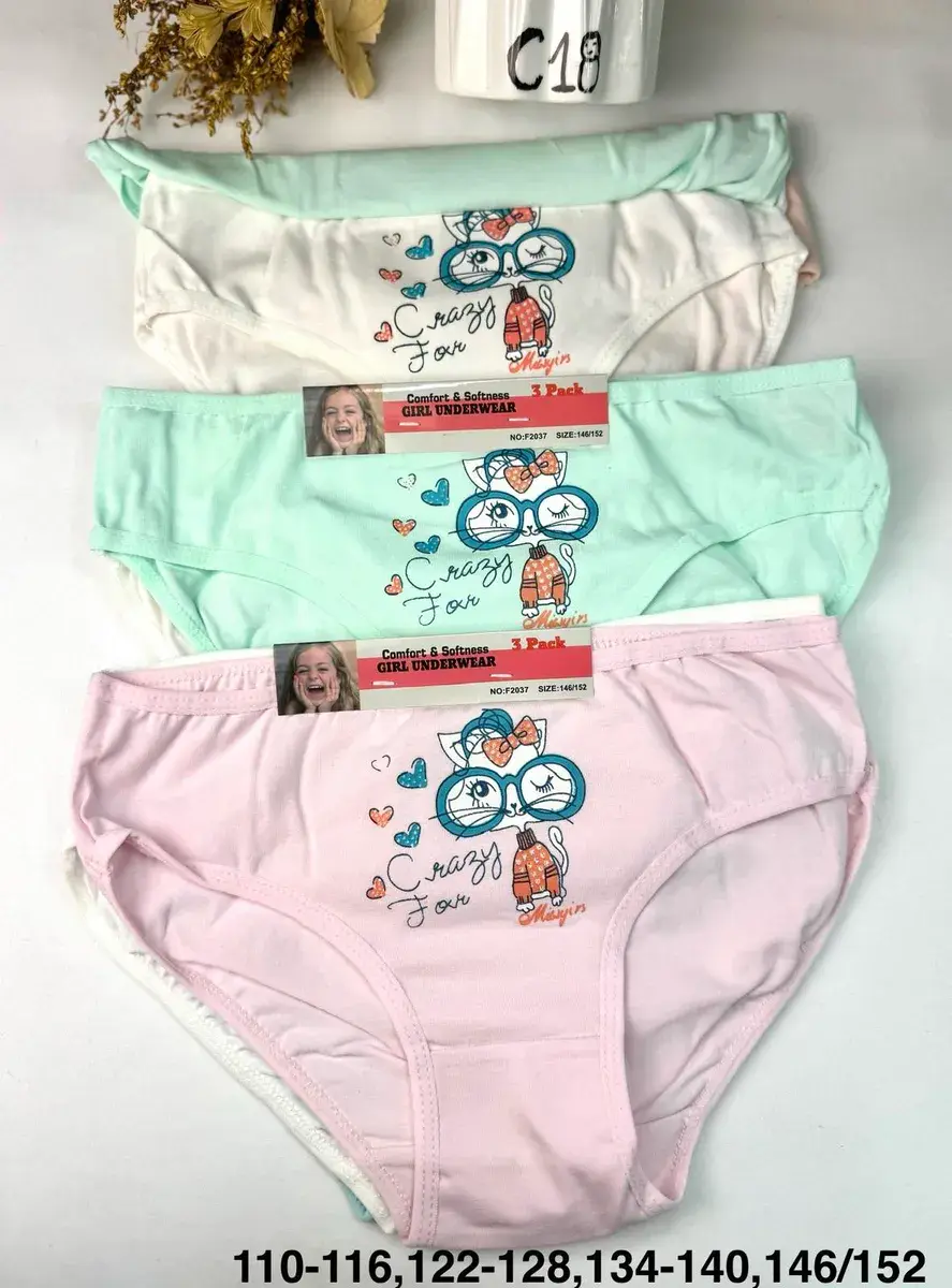Crazy Fox 3-Pack Majtki Dziecięce Różowe Zielone Białe 146/152