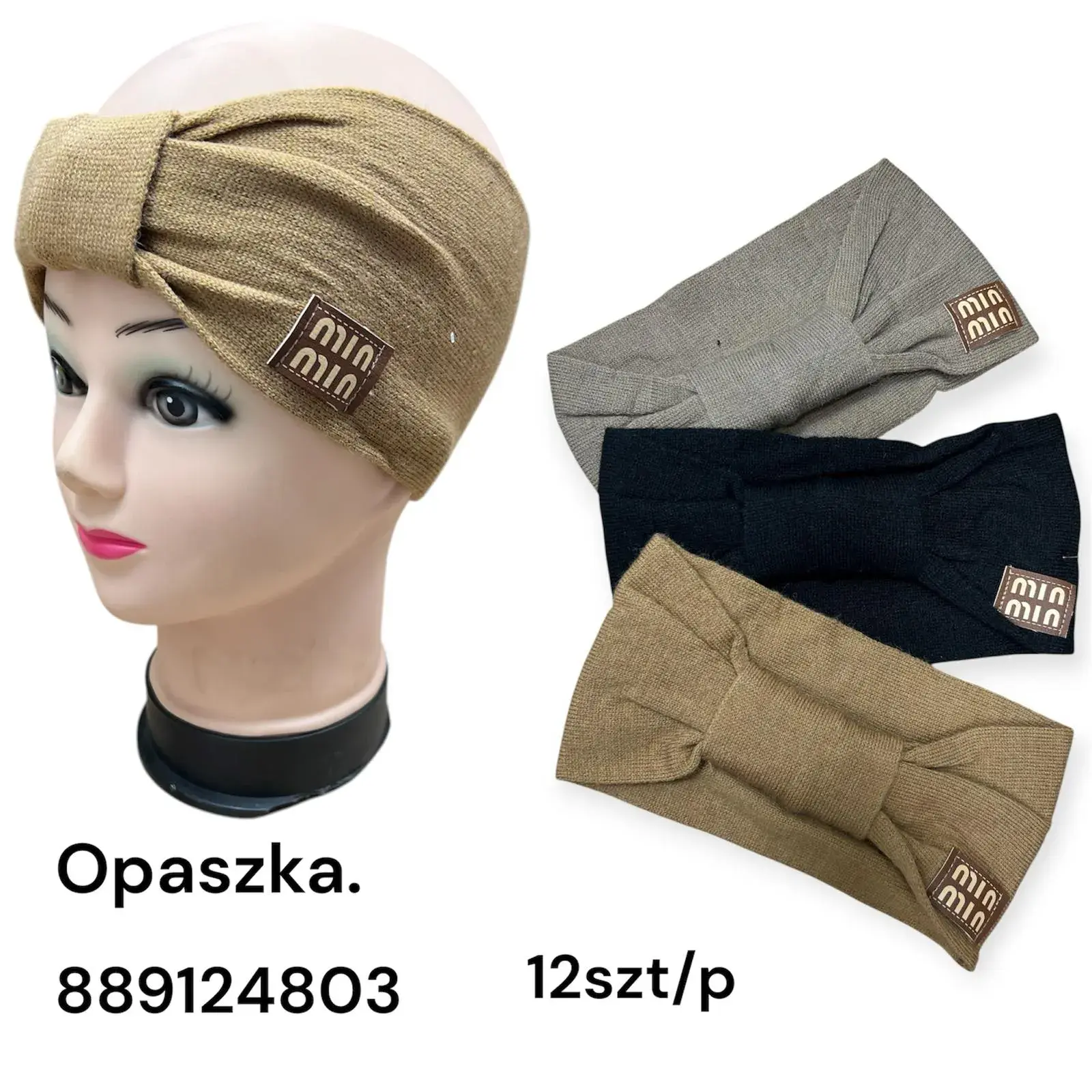 Opaski damskie Mini z naszywką beżowe/szare/czarne 12 szt