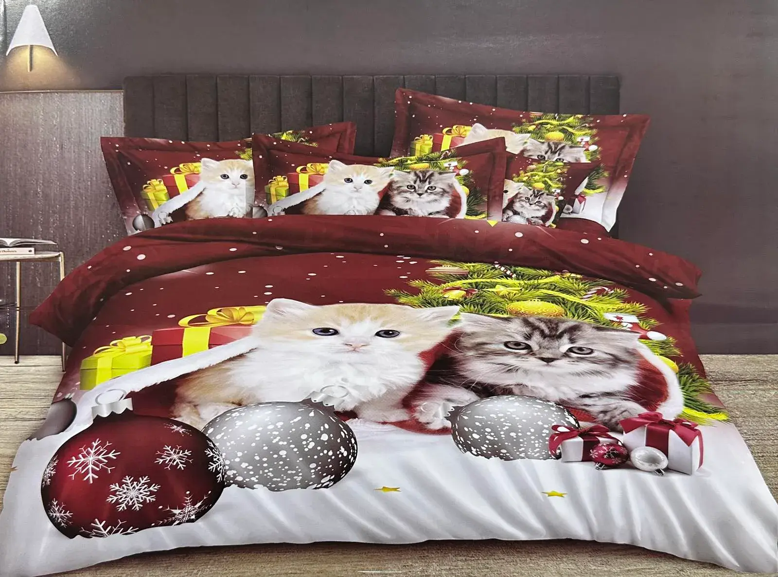 Komplet Pościel 3D Koty Świąteczne 200/220