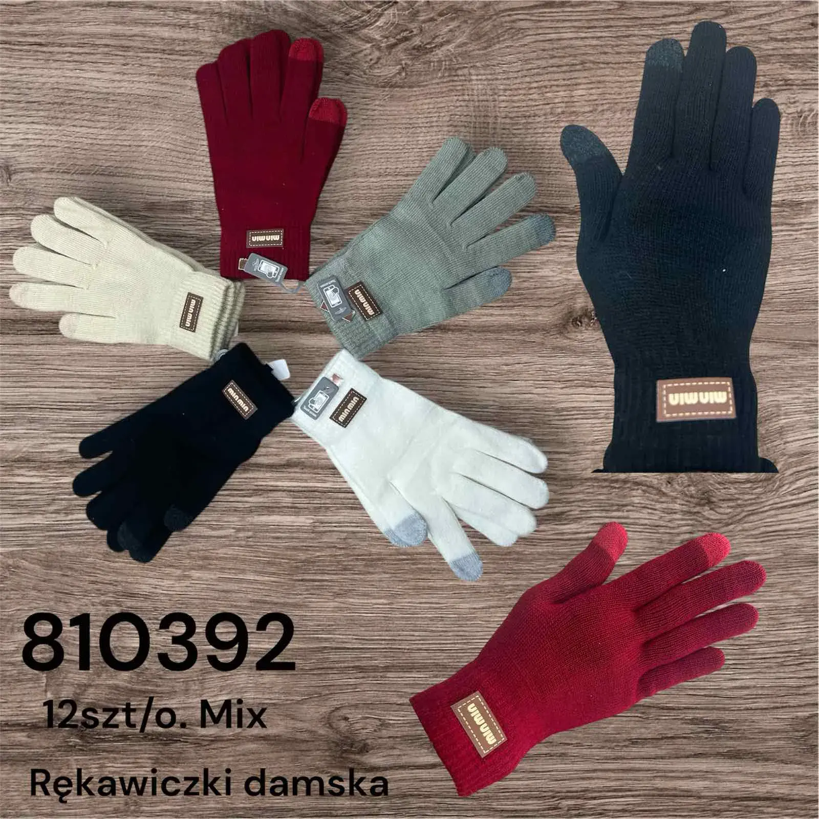 Rękawiczki damskie touch screen mix kolorów 12 szt