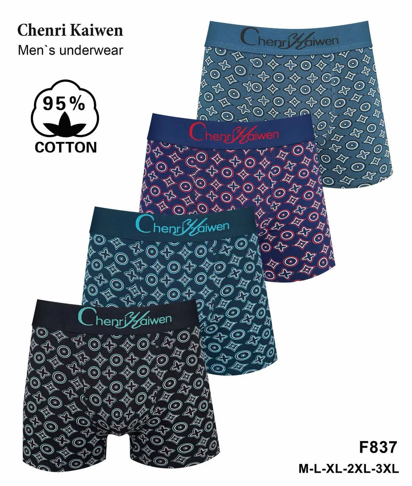 Bokserki męskie Chernyi Kaiwen wzorzyste M-L-XL-XXL 95% bawełna