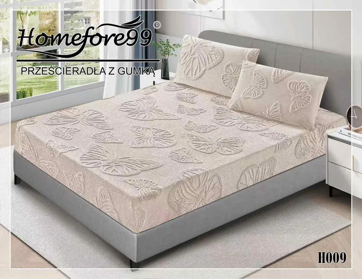 Prześcieradło z gumką Homefore99 beżowe 200x220 cm z motywem motyla