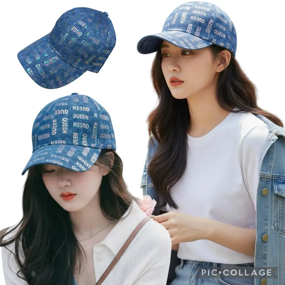 Czapka bejsbolówka damska niebieska QUEEN denim z nadrukiem