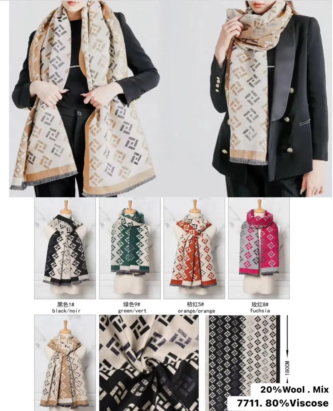 Szaliki damskie z wzorem 20% Wool 80% Viscose Mix