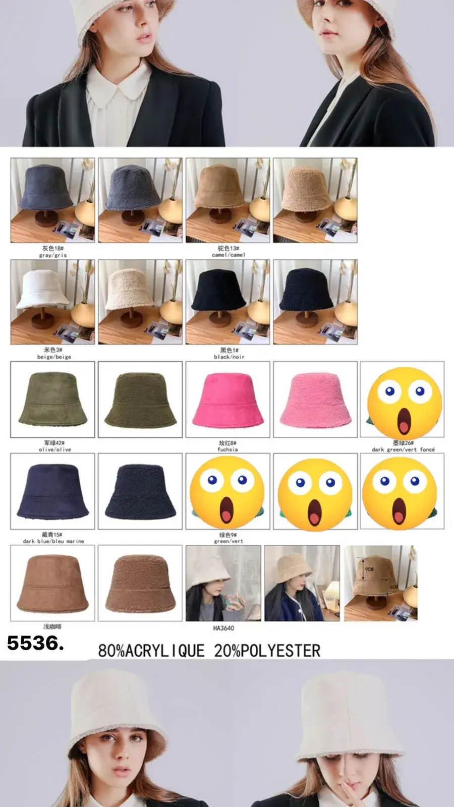 Czapki damskie bucket hat 80% akryl 20% poliester