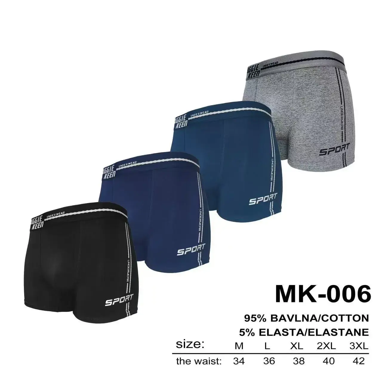 Bokserki męskie sportowe MK-006 95% bawełna M-L-XL-2XL-3XL