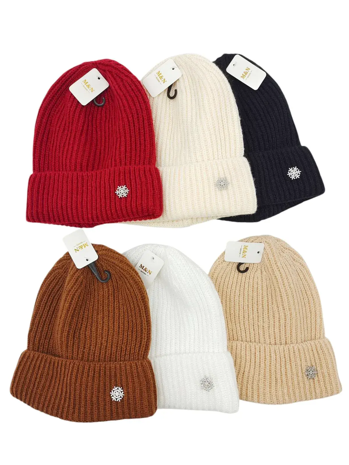 Czapki damskie beanie z ozdobą, mix kolorów