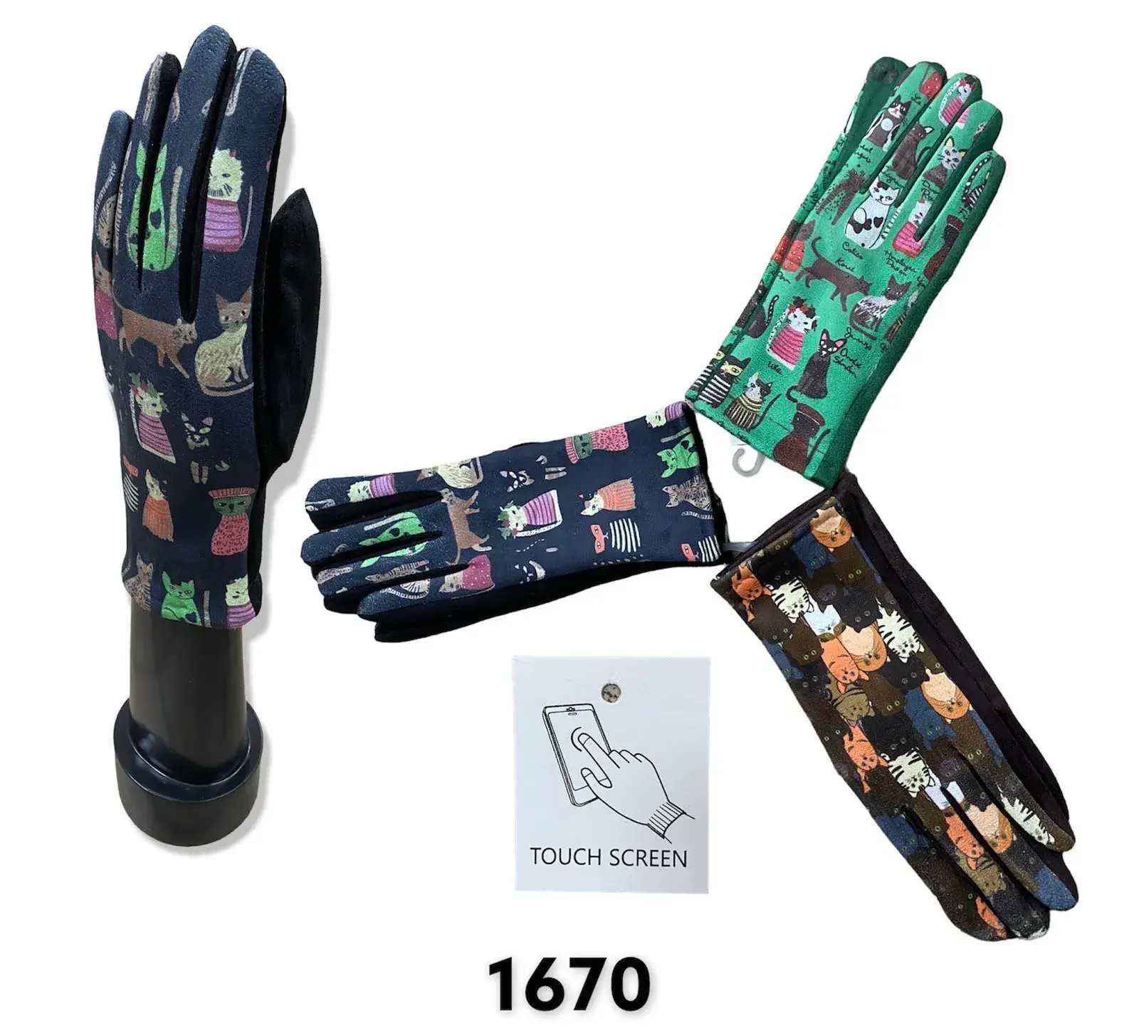 Rękawiczki damskie touch screen z kotami 1670
