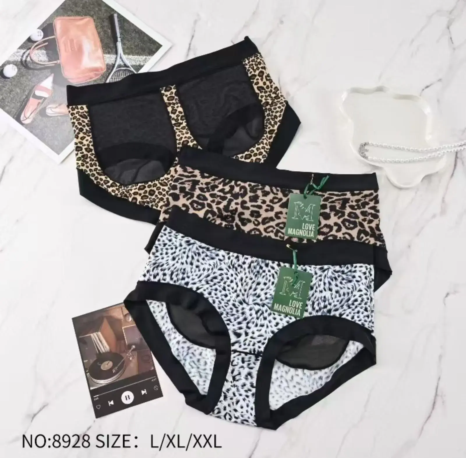 Majtki damskie hipster L/XL/XXL wzór leoparda czarny szary
