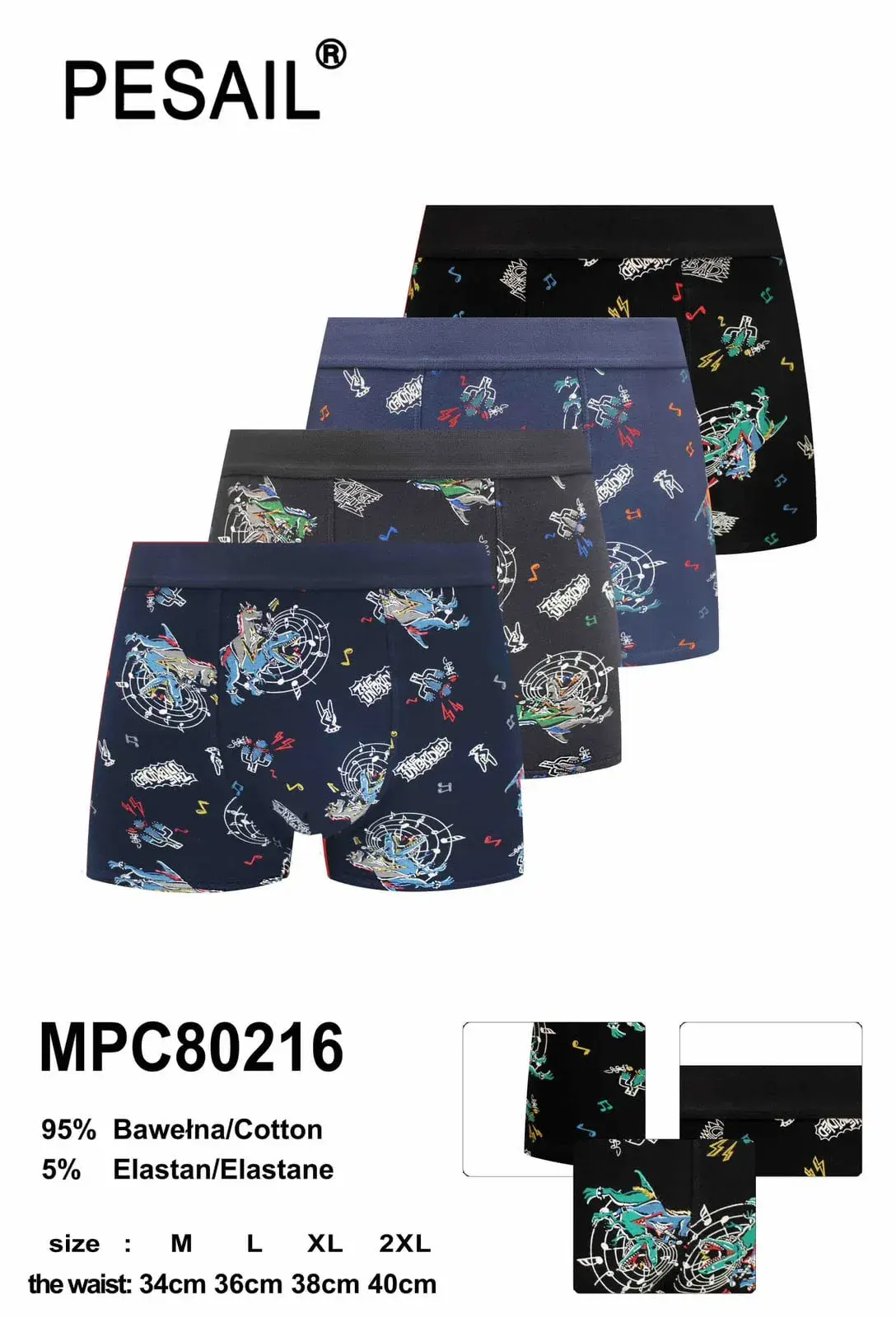 Bokserki męskie PESASIL 95% bawełna M-L-XL 4 szt