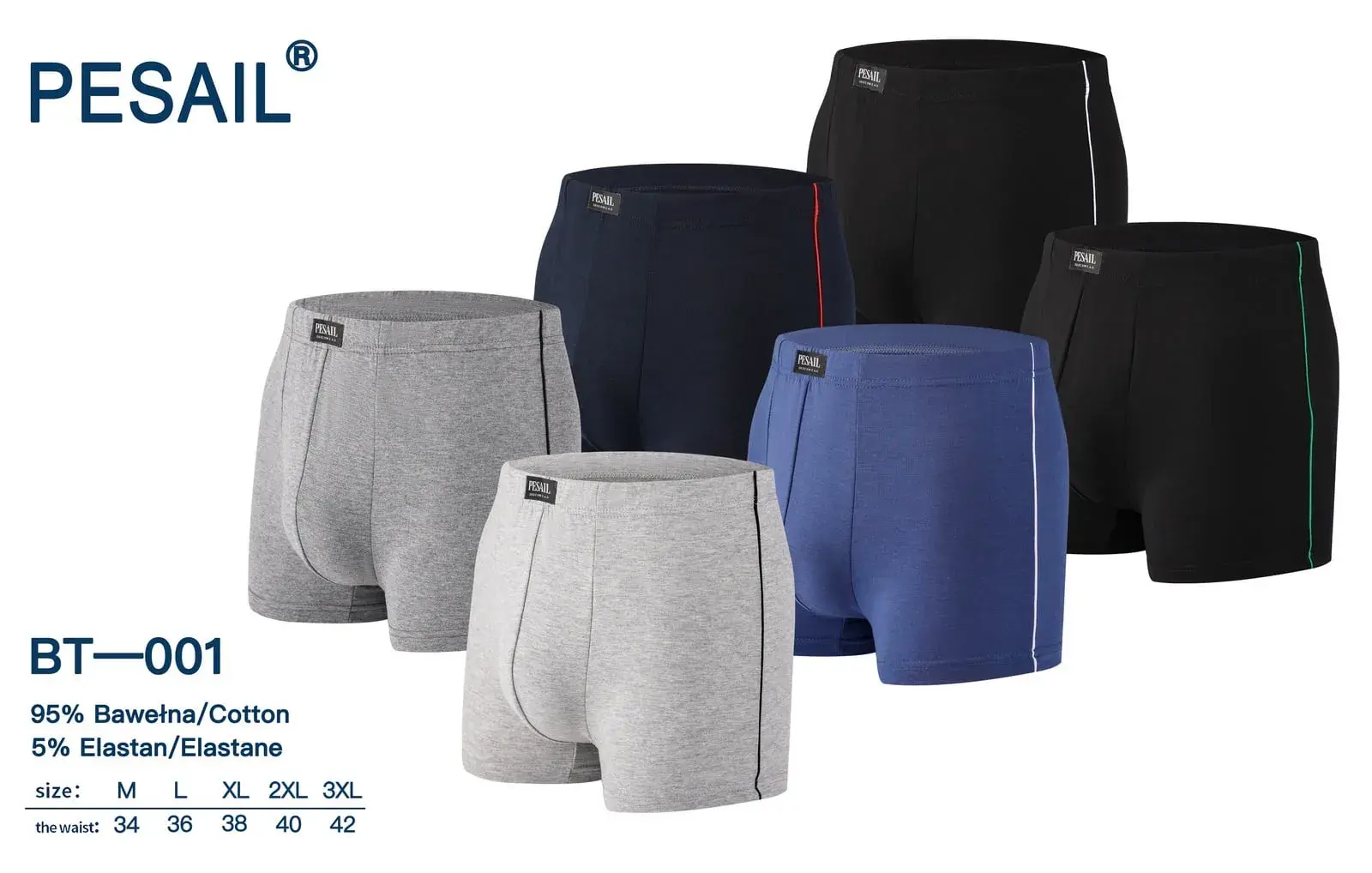 Bokserki męskie PESASIL BT-001 95% bawełna XL/XXL/3XL/4XL