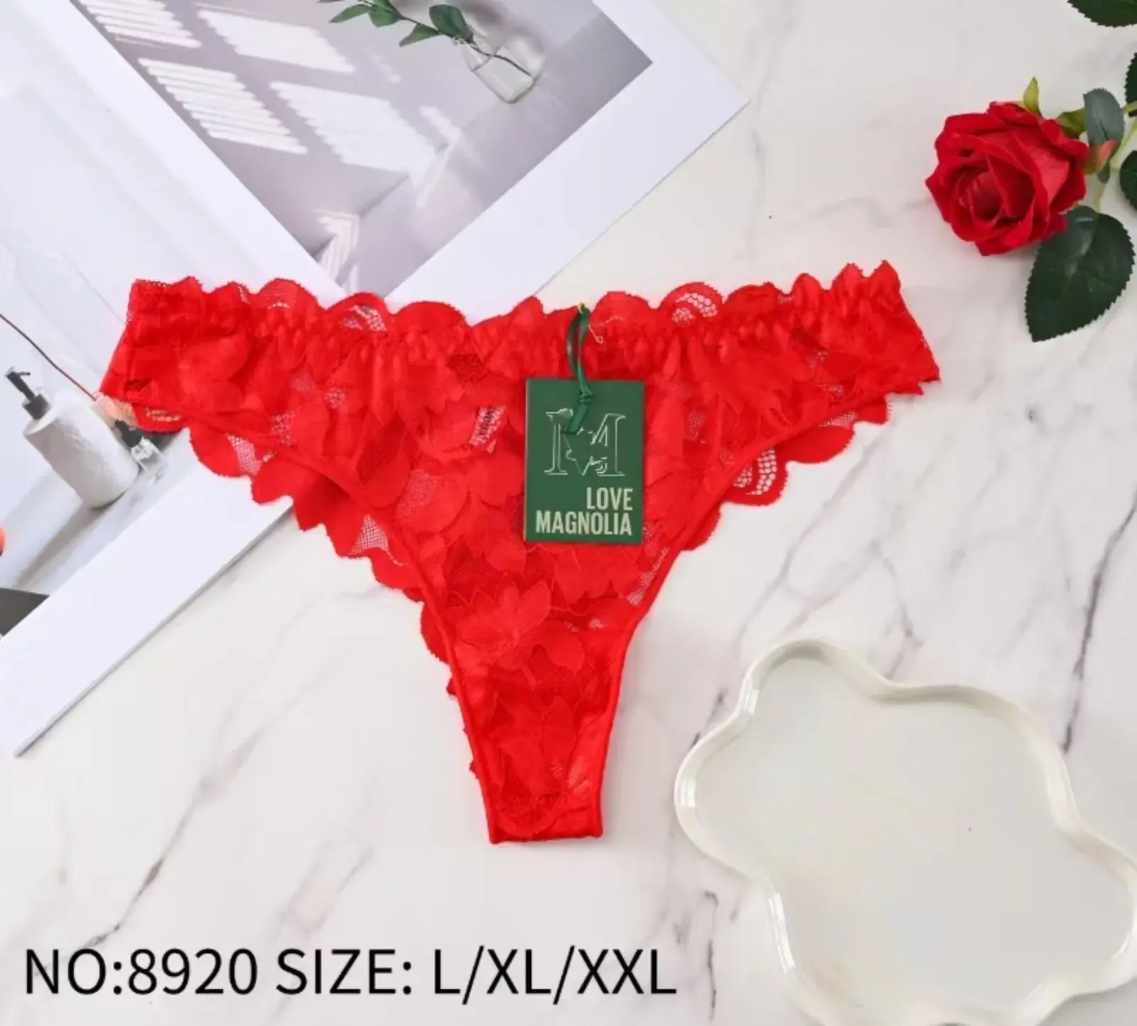 Stringi damskie Love Magnolia czerwone koronka L/XL/XXL