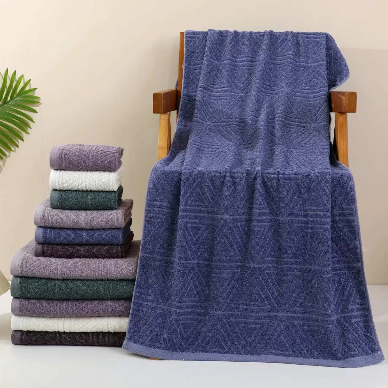 Ręczniki Bawełna 70x140cm Granatowe Geometryczne