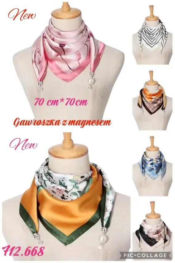 Gawroszka z magnesem 70x70cm jedwabny wzór kwiatowy