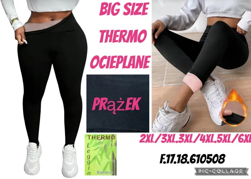 Legginsy damskie termoocieplane BIG SIZE 2XL-6XL prążkowane