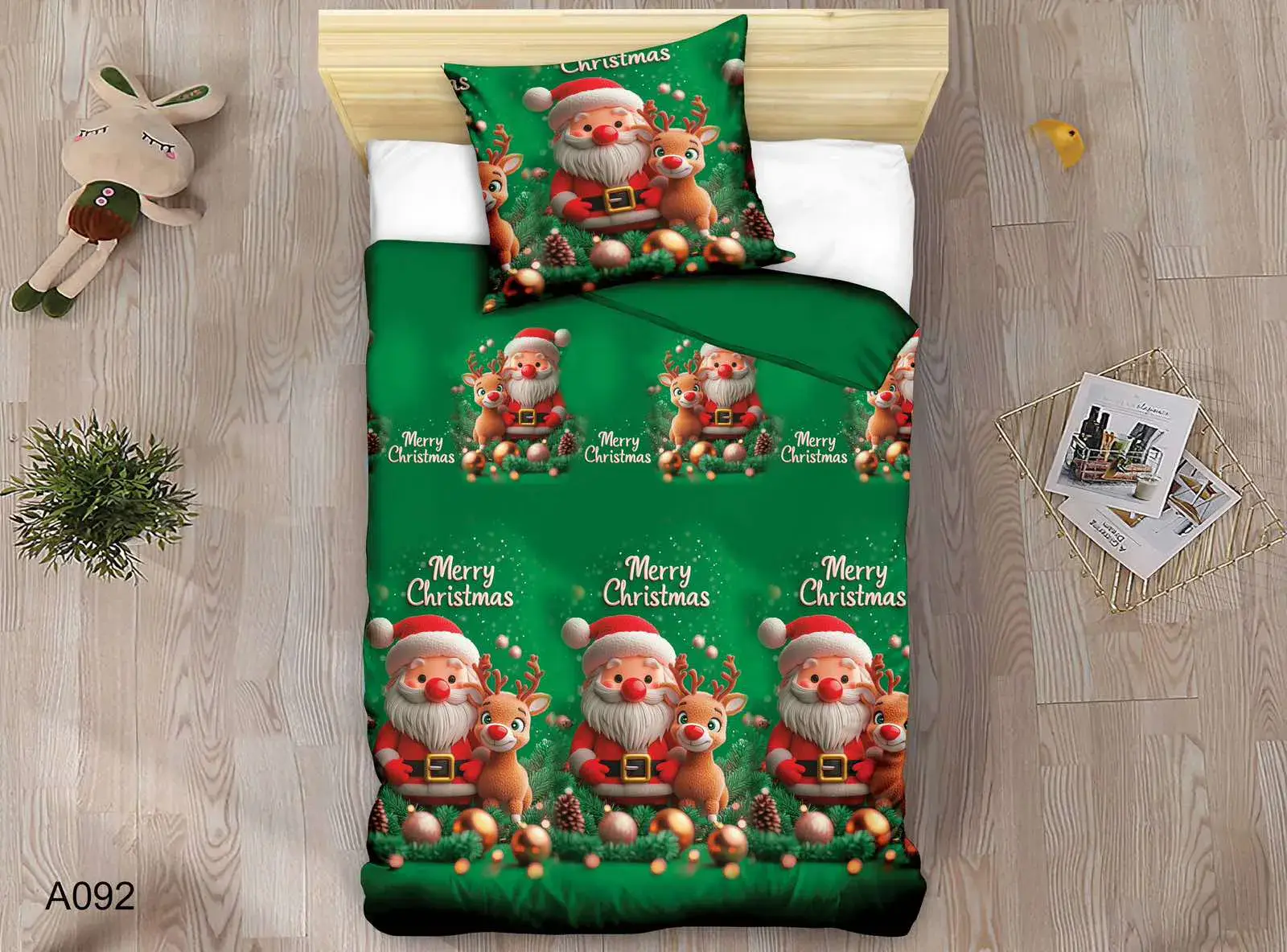 Komplet Pościel 140/200 Fashion Home Satyna Bawełna 2CZ Bożonarodzeniowy