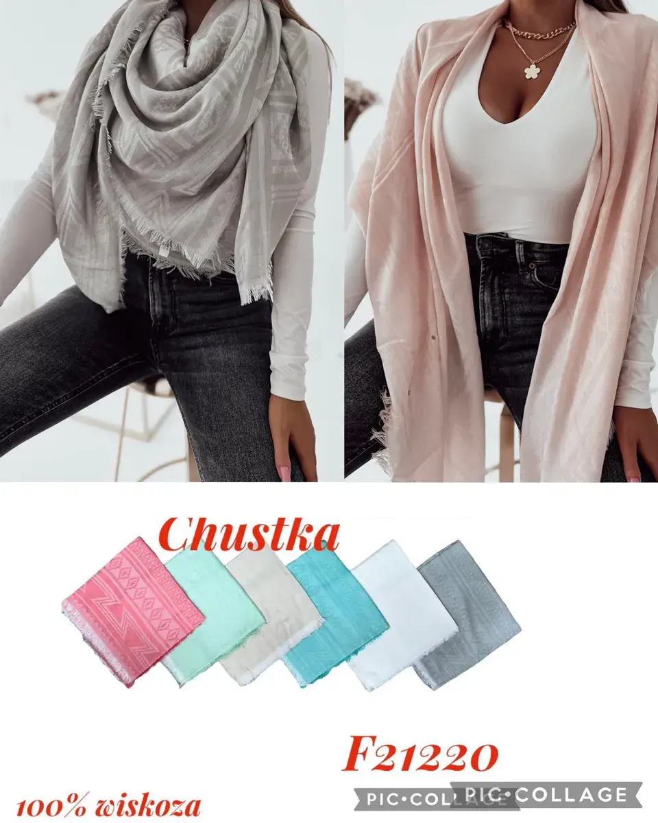 Chustka damska z wzorem 100% wiskoza pastelowe kolory