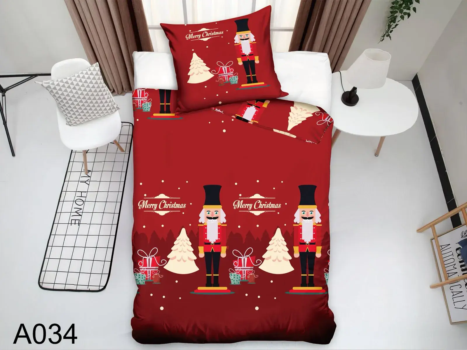 Komplet Pościel 140/200 Fashion Home Satyna Bawełna Bożonarodzeniowy
