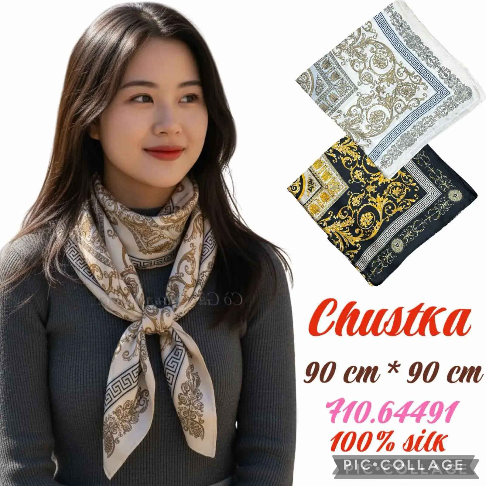 Chustka damska jedwabna 90x90 cm 100% silk