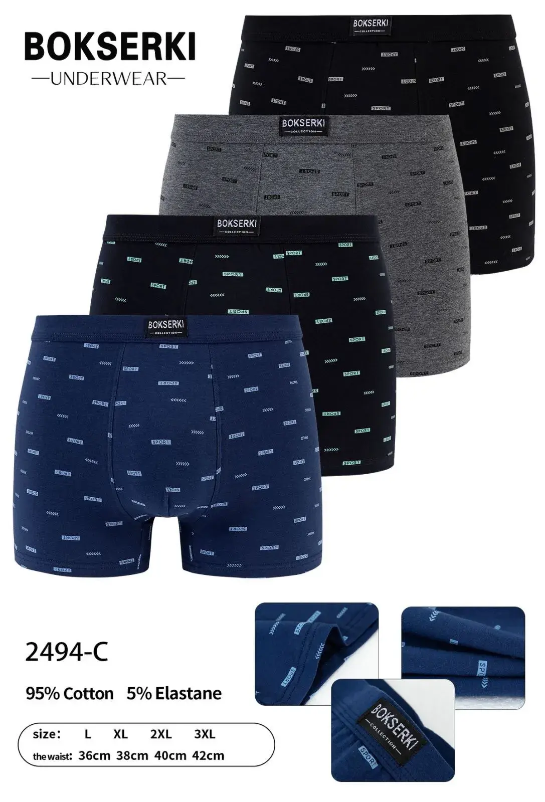 Bokserki męskie Bokser 95% bawełna 5% elastan L-XXL
