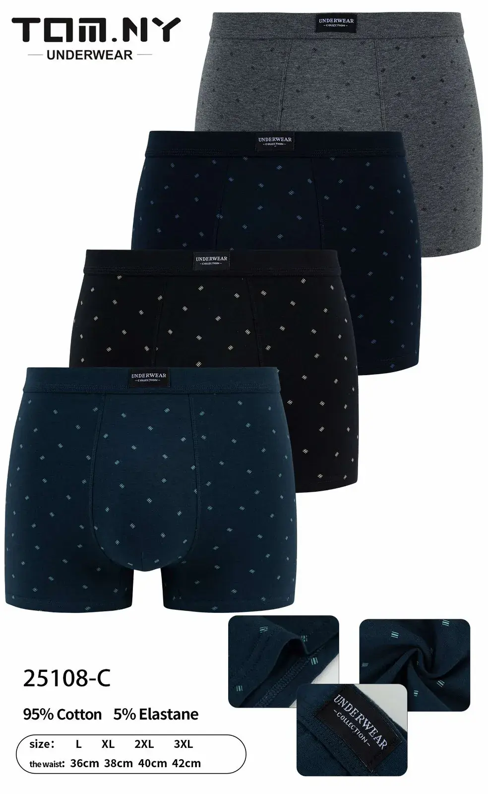 Bokserki męskie TOM.NY 4 szt. L XL 95% bawełna 25108-C