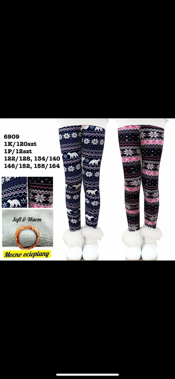 Legginsy dla dzieci zimowe z pomponami 6909