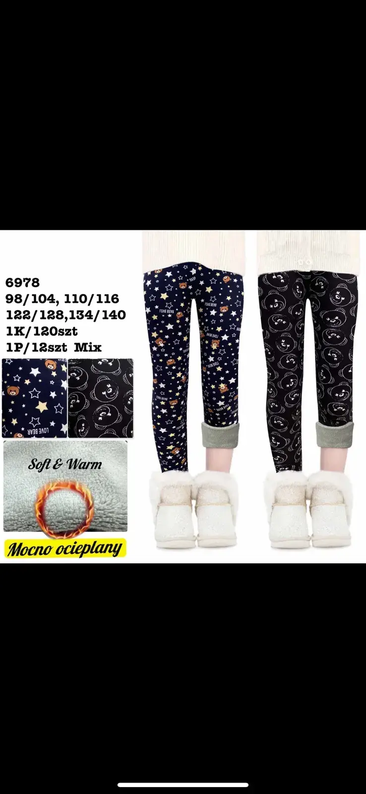 Legginsy dla dzieci granatowe z gwiazdkami Soft Warm 120