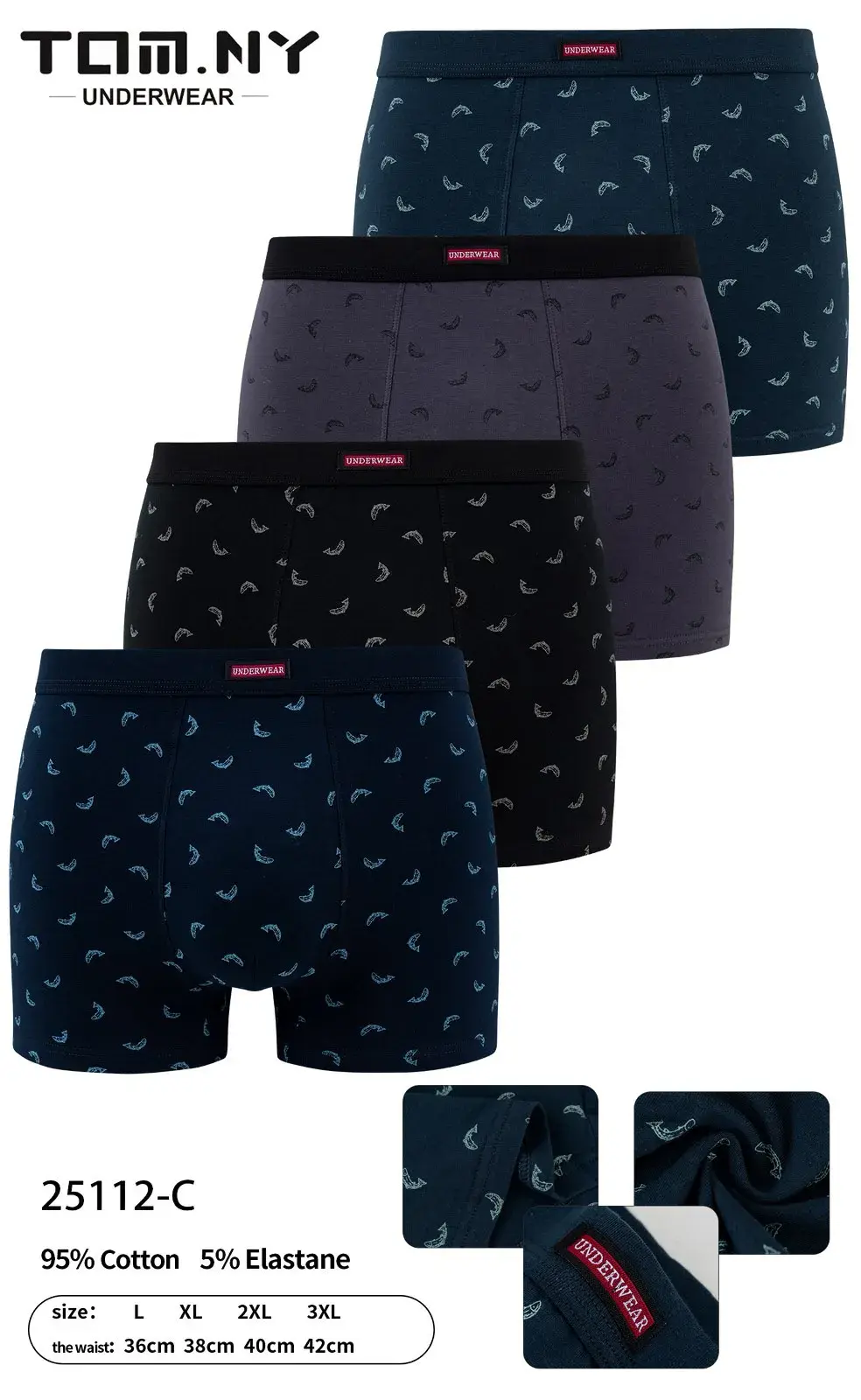 Bokserki męskie TOMMY 4 szt. 95% bawełna L-XXL