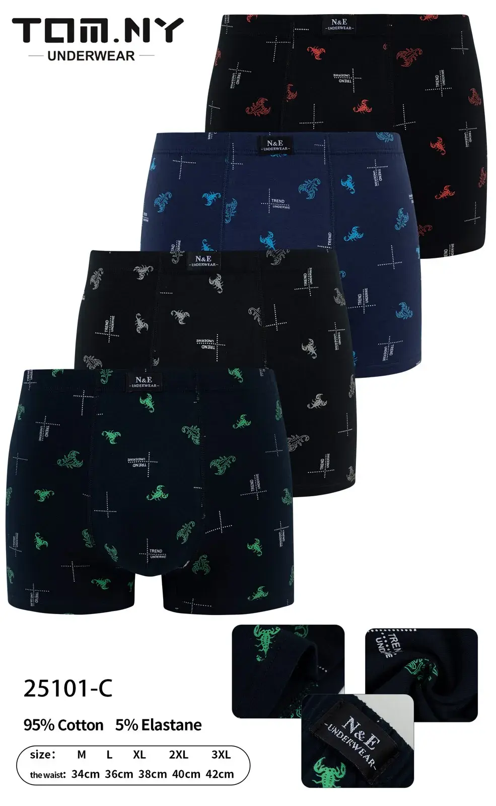 Bokserki męskie TOM.NY 4 szt. M-XXL 95% bawełna