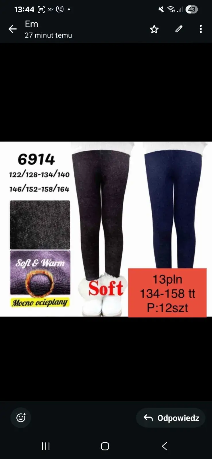 Legginsy dla dzieci Soft & Warm 134-158 cm szary/granatowy