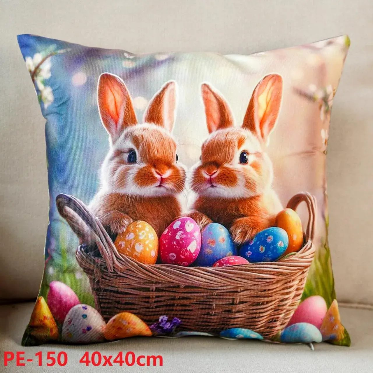 Poszewki 40x40 cm PE-150 Wielkanocne króliki z jajkami