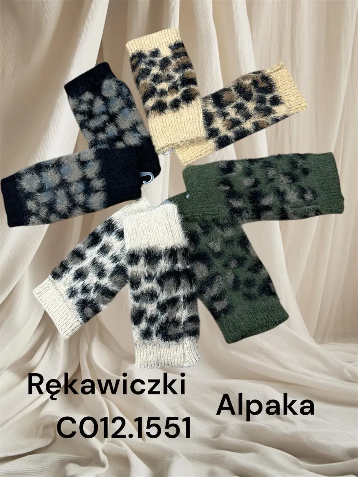 Rękawiczki damskie alpaka wzór leoparda, 6 kolorów
