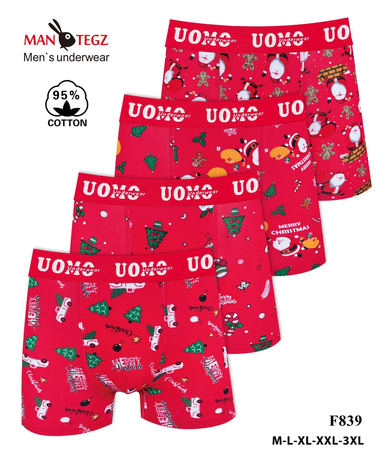 Bokserki męskie UOMO świąteczne 95% bawełna M-L-XL-XXL 4 szt