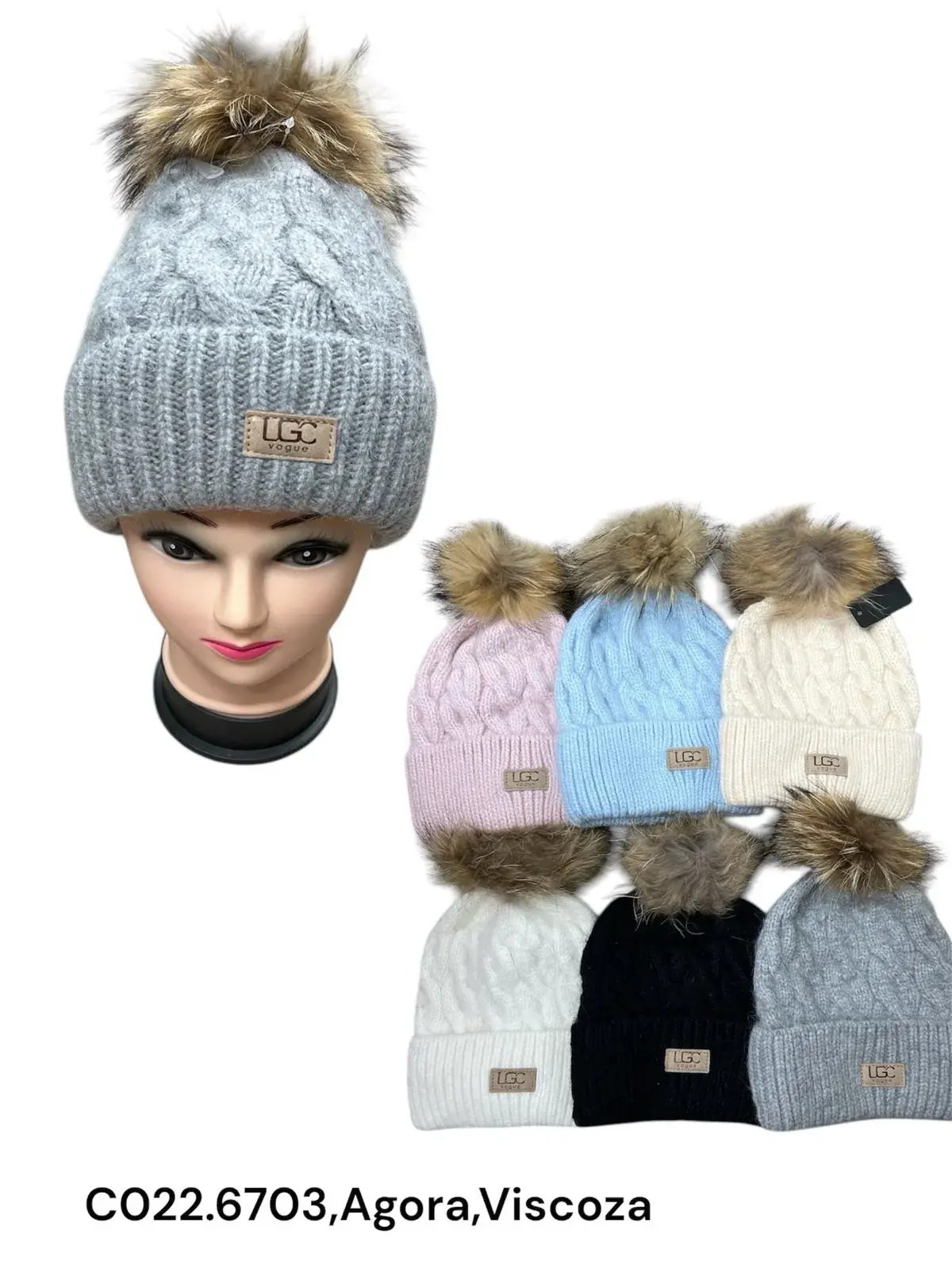 Czapki damskie beanie z pomponem agora viscose CO226703