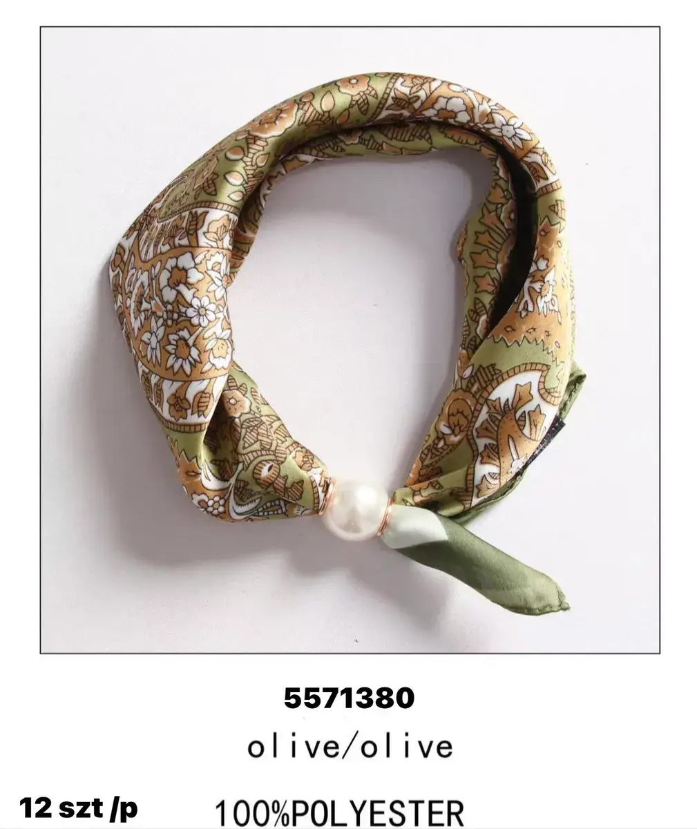 Chusta jedwabna wzór olive 100% poliester z perłą