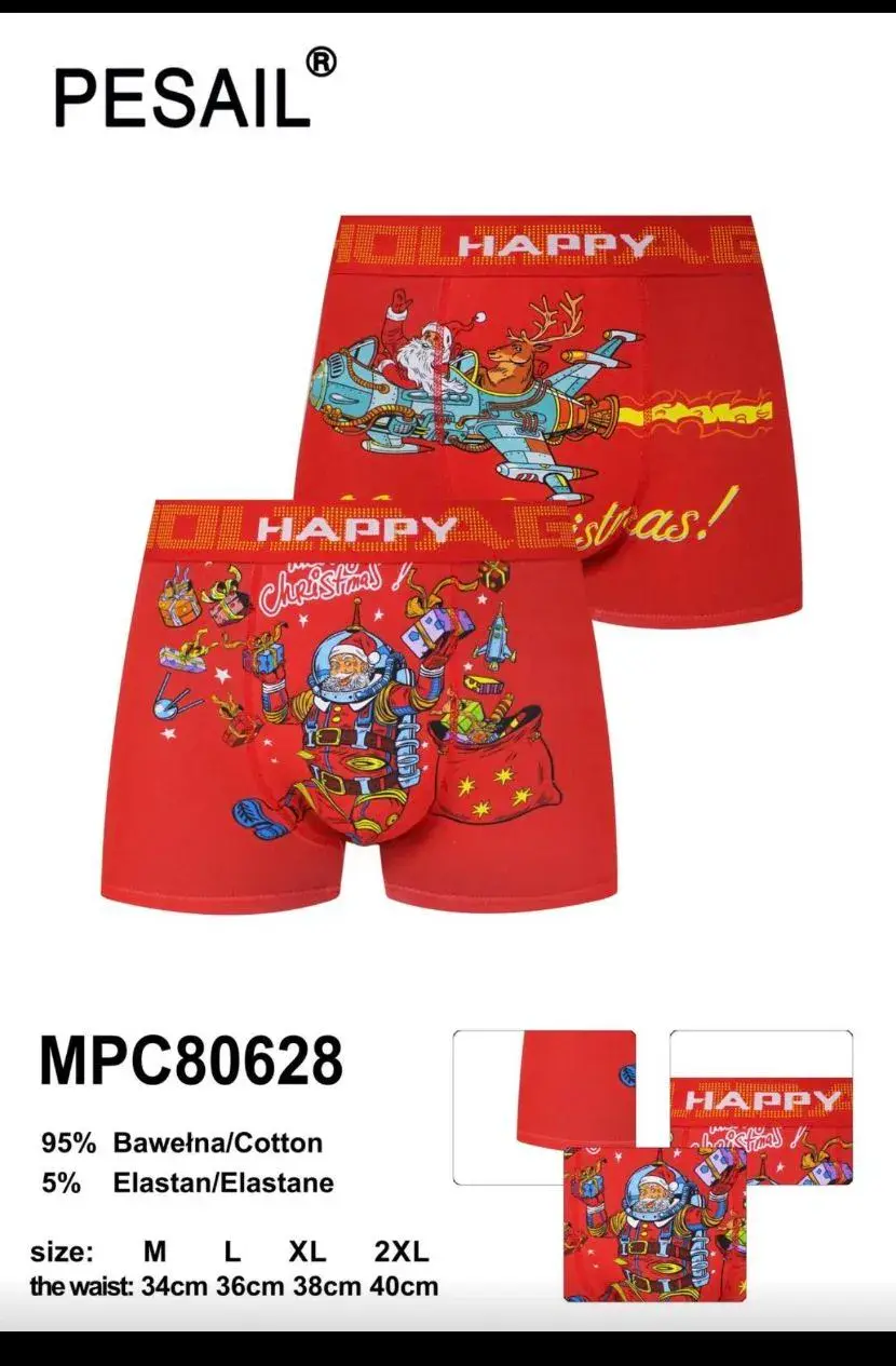 Bokserki męskie PESASIL Happy Christmas bawełna 95% M-L-XL-XXL