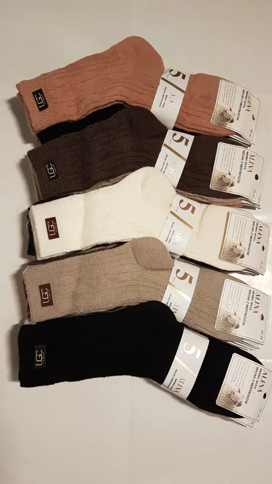 Skarpetki damskie UGG 5 par, beżowe/brązowe/czarne