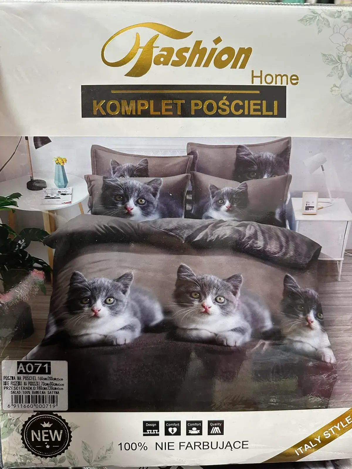 Komplet Pościeli 4CZ 160/200 Koty Szare Fashion Home