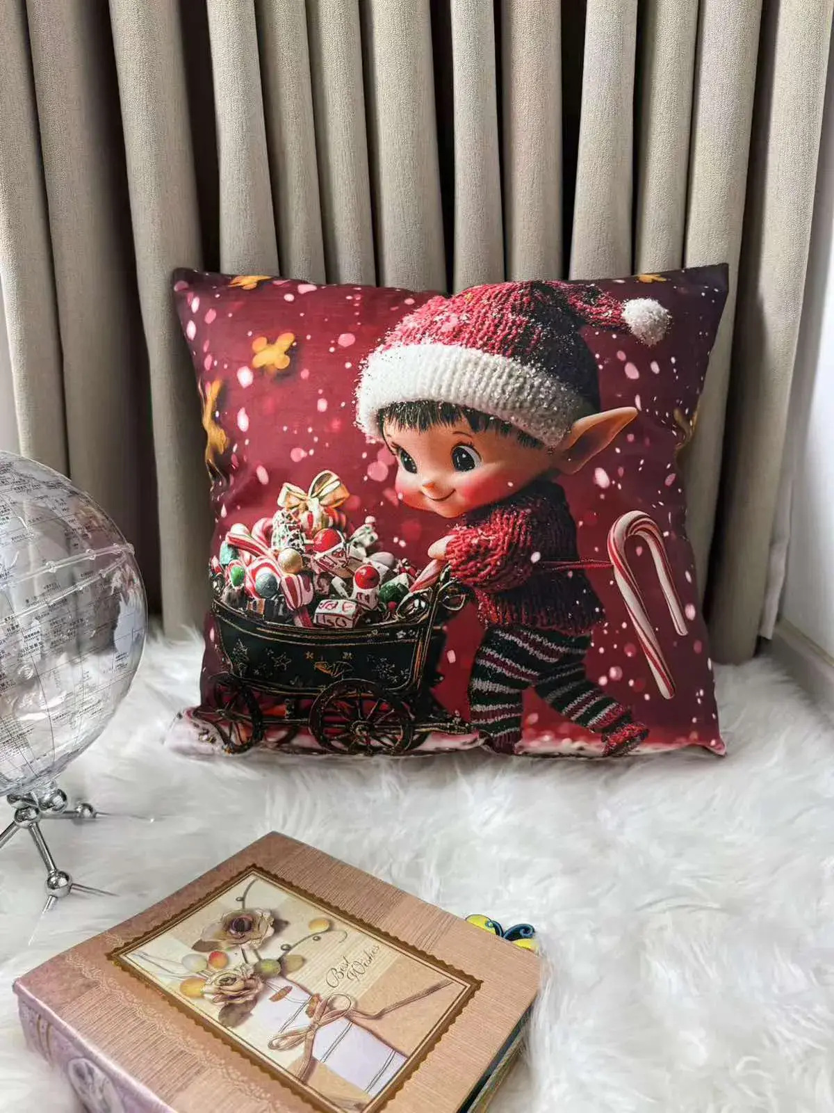 Poszewki świąteczne elf z wózkiem cukierków 40x40cm