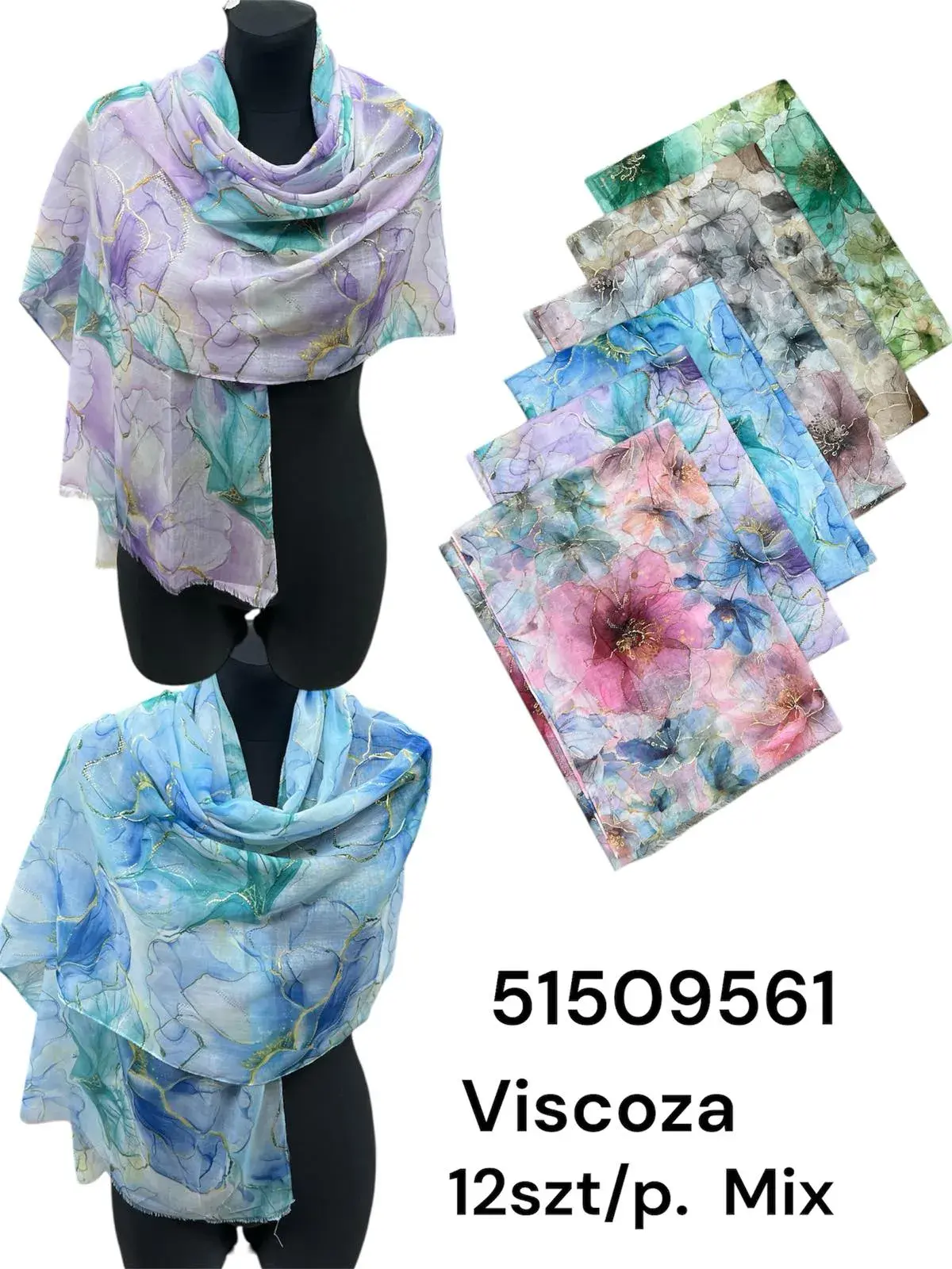 Szaliki damskie Viscosa Mix 12 szt/pak