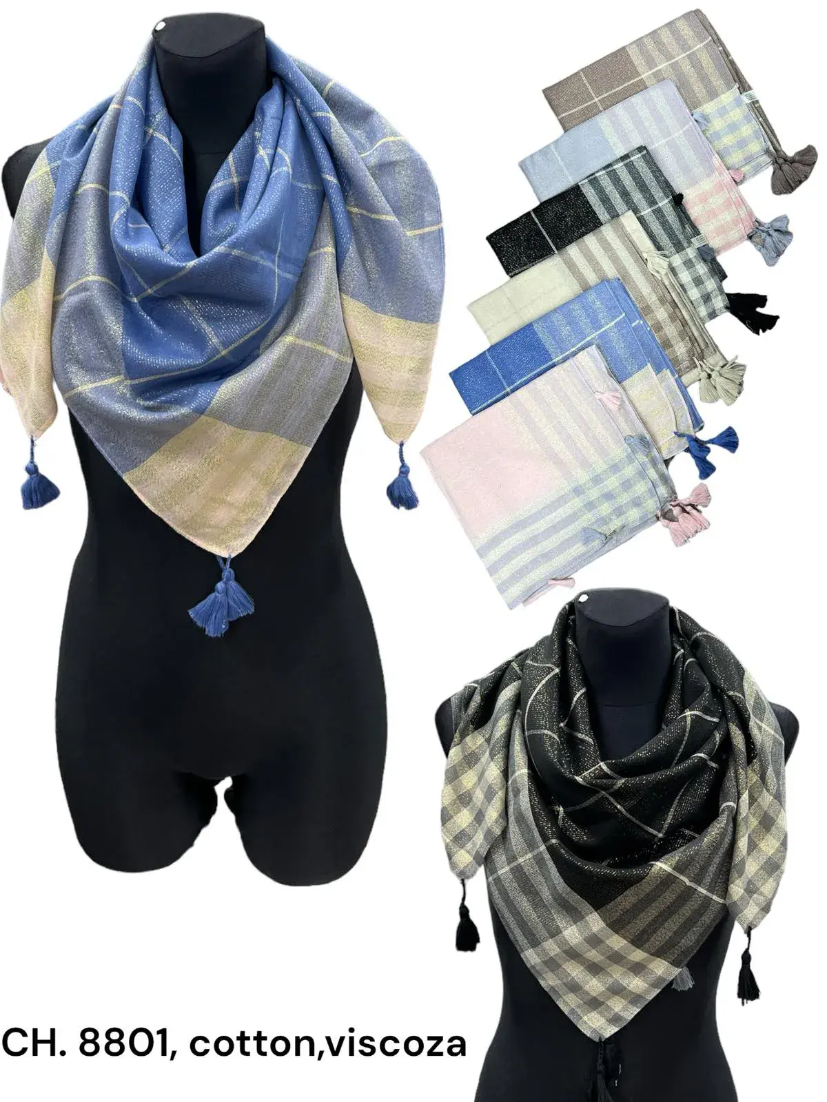 Szaliki damskie w kratę bawełna/viscose CH.8801