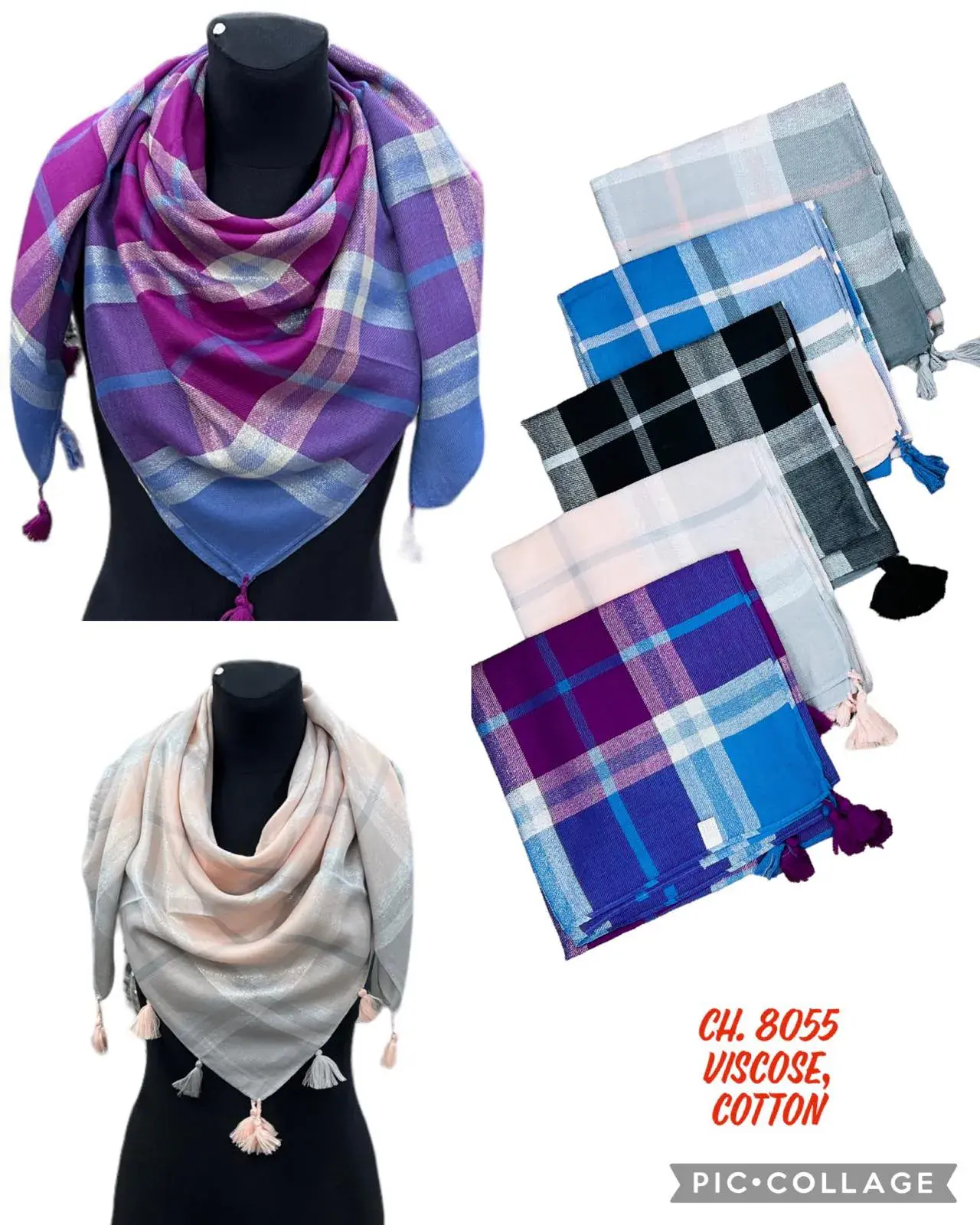 Szaliki damskie w kratę viscose cotton CU8055