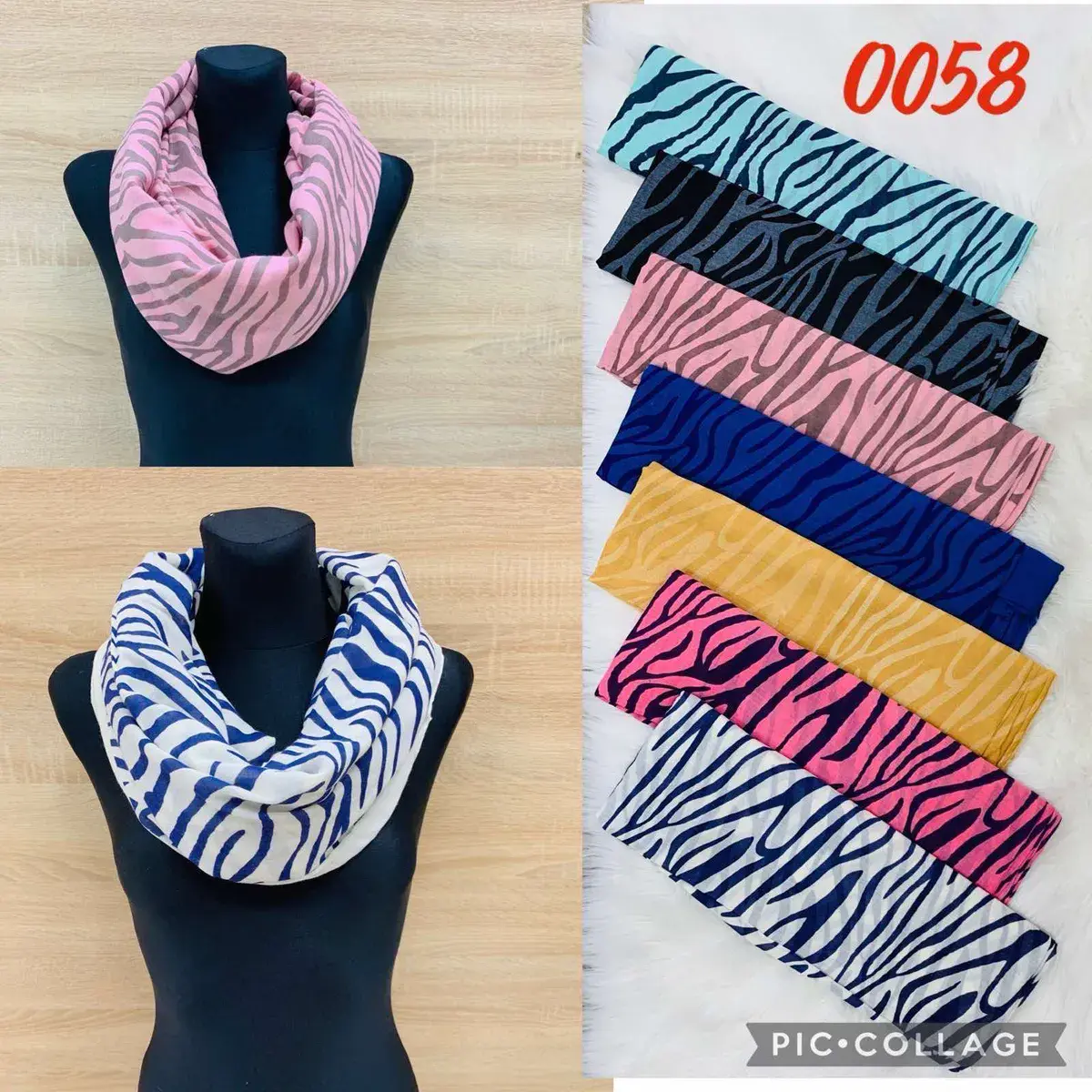 Komin damski w paski zebra wielokolorowy miękki materiał