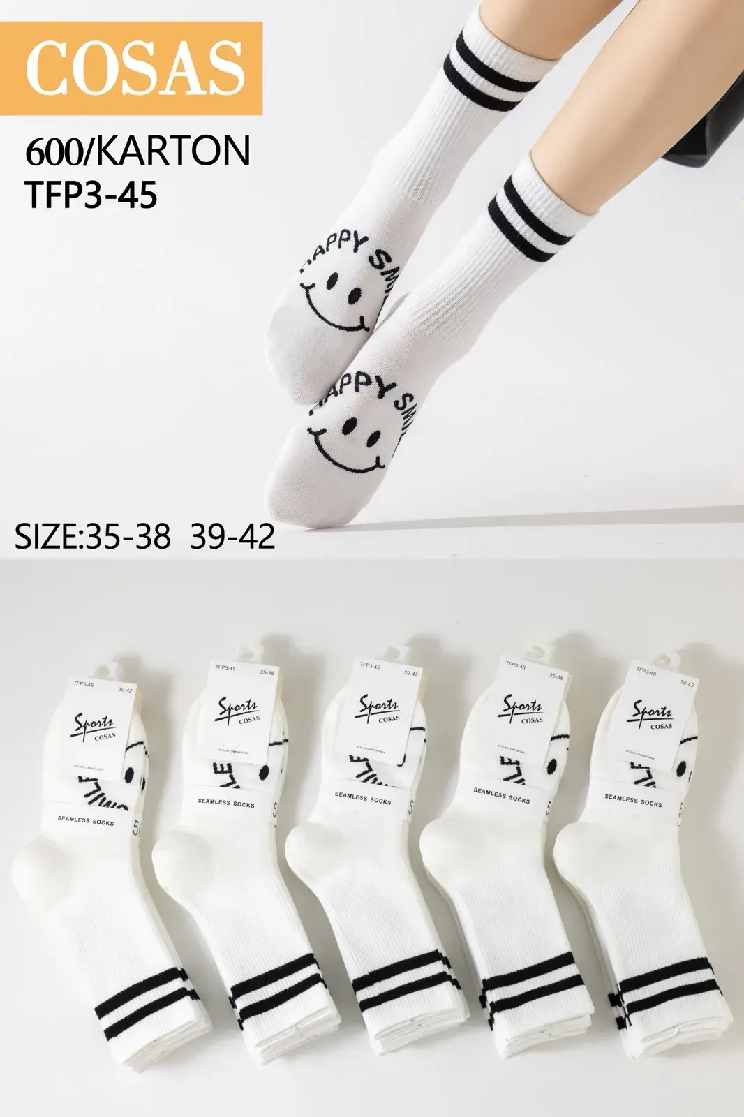 Skarpetki damskie COSASAS Happy Socks biało-czarne roz.