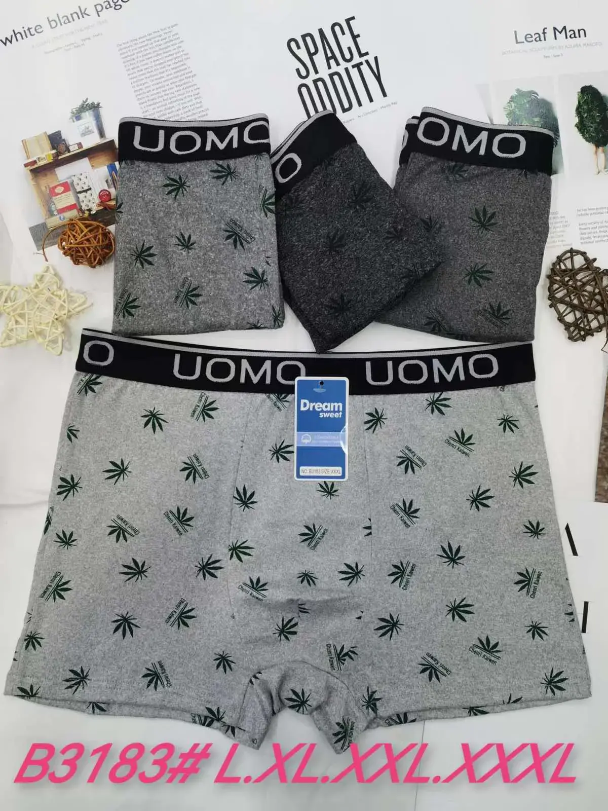 Bokserki męskie UOMOMO wzór liści B3783 L-XXXXL