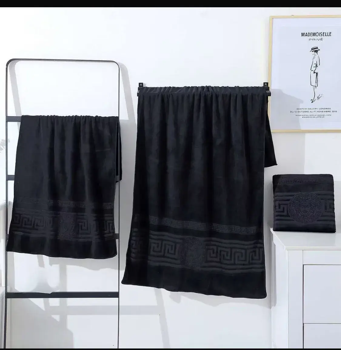 Ręcznik Mikrofibra 50x100 cm Czarny z Wzorem Greckim