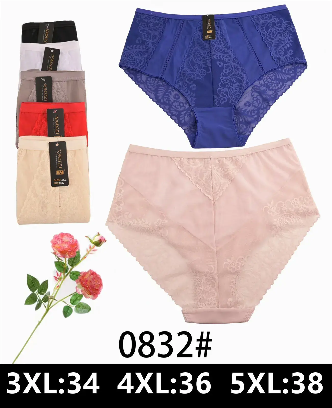 Majtki damskie koronkowe 3XL:34 4XL:36 5XL:38 0832#